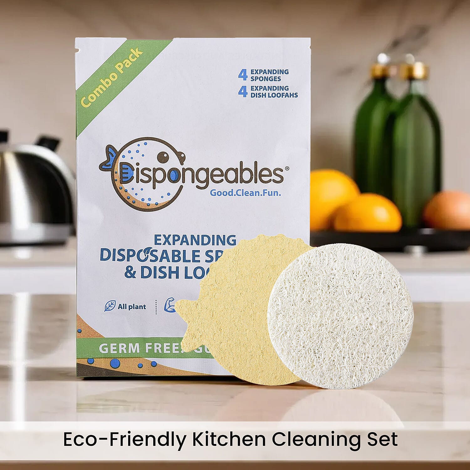 Biodegradable 8 Piece Set - 4 Pack of Fish Dispongeables & 4 Circular Discrubbables - Yellow & White